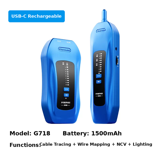 Multifunctional Network Cable Tracer with RJ45 Wire Mapping, Port Flashing, NCV & VFL