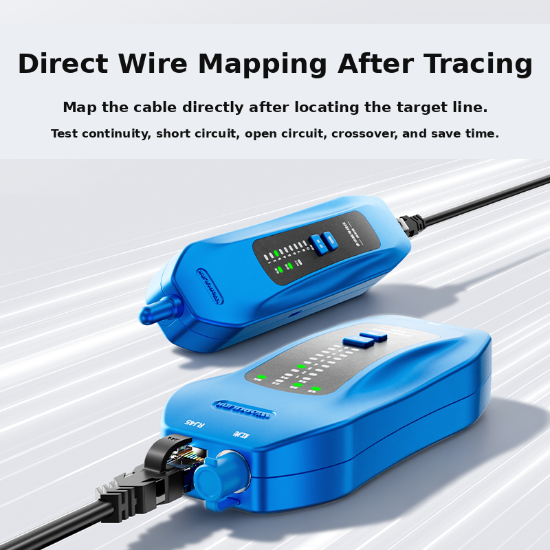 Multifunctional Network Cable Tracer with RJ45 Wire Mapping, Port Flashing, NCV & VFL
