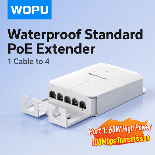 Waterproof 1 to 4 PoE Extender 90W, 10/100Mbps, Up to 200m, compatible with most brands, including Hikvision and Dahua.